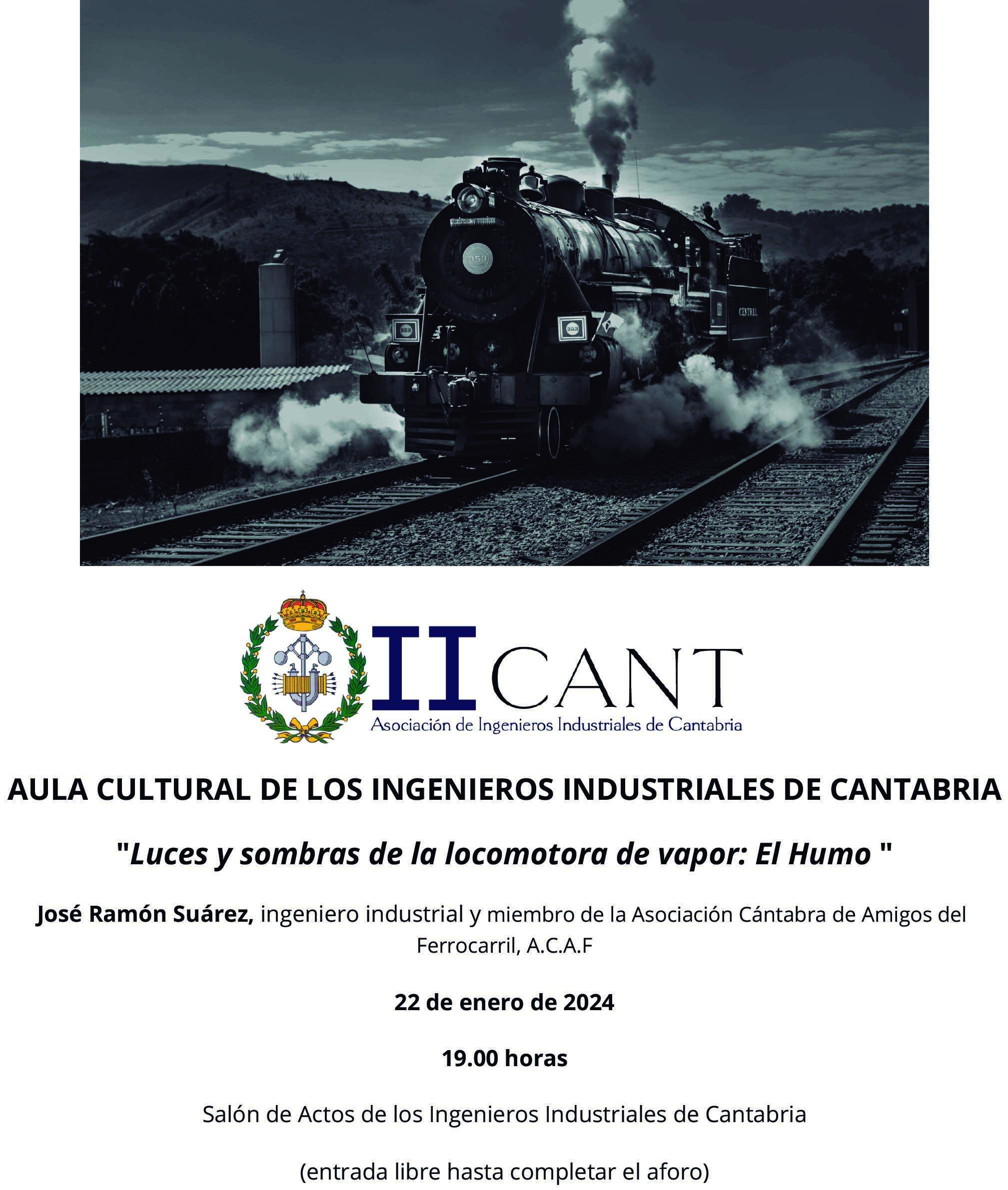 Imagen del evento "Luces y sombras de la locomotora de vapor: El Humo ", 1ª cita del 2024 en el Aula Cultural 